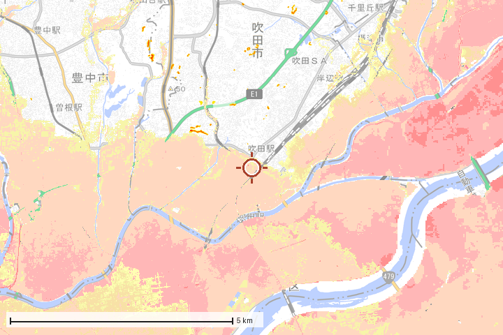 吹田市周辺のハザード重ね図