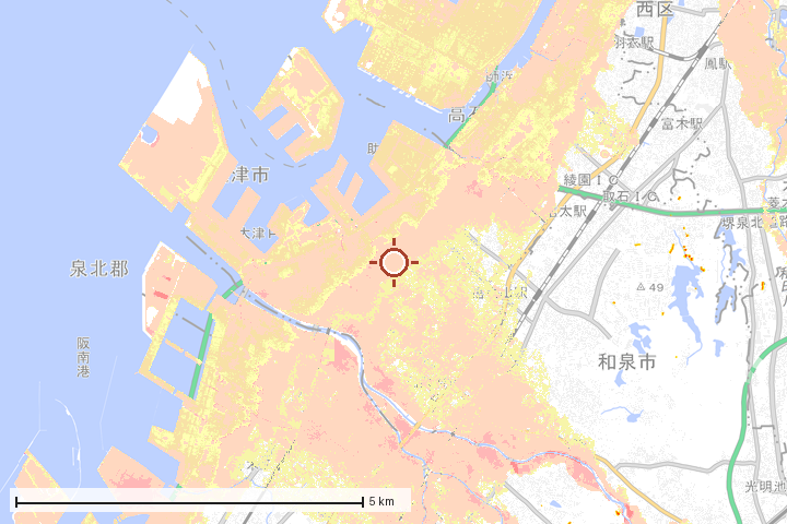 泉大津市周辺のハザード重ね図