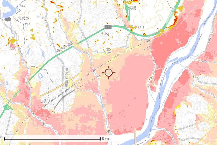 高槻市周辺のハザード重ね図
