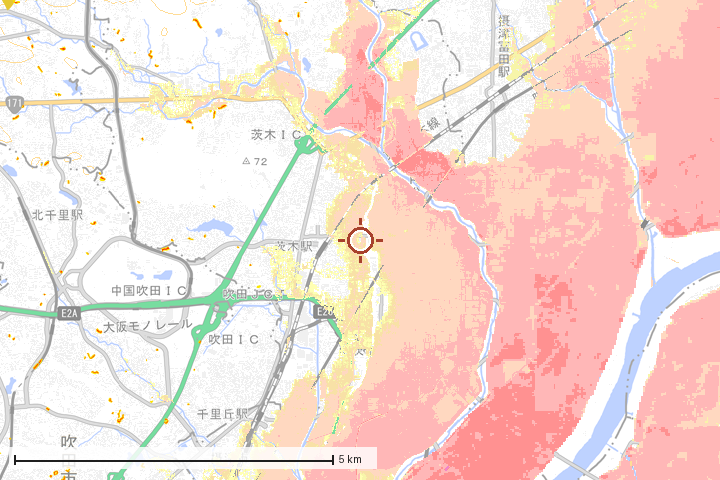 茨木市周辺のハザード重ね図