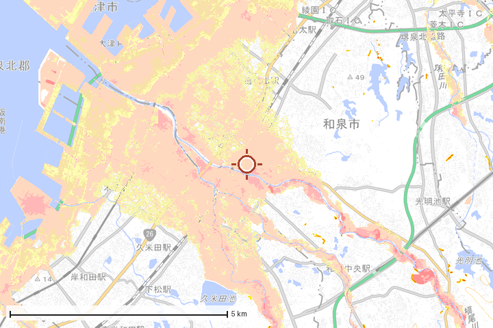 和泉市周辺のハザード重ね図