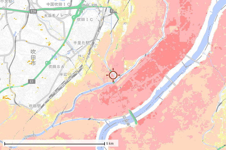 摂津市周辺のハザード重ね図