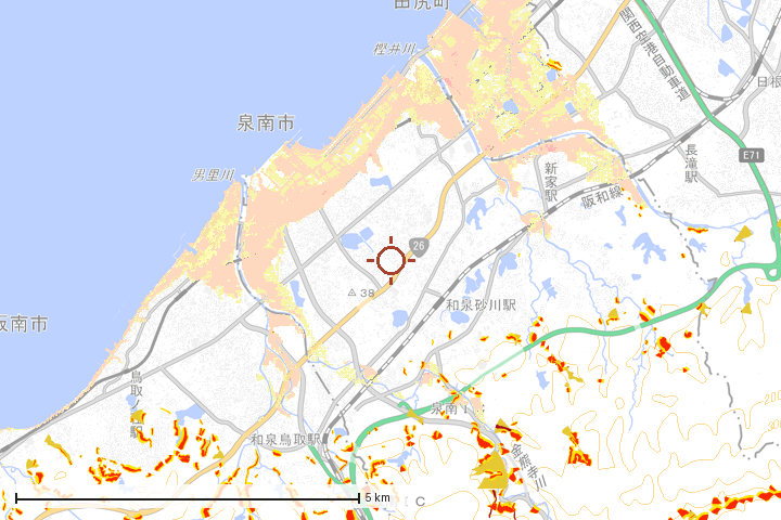 泉南市周辺のハザード重ね図