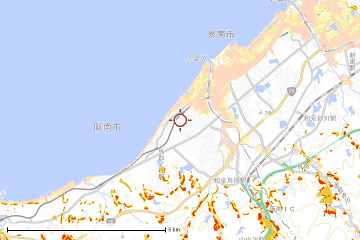 阪南市周辺のハザード重ね図