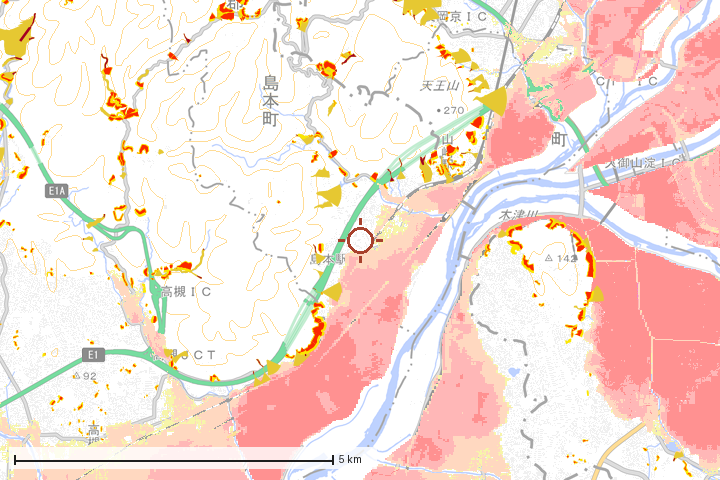 島本町周辺のハザード重ね図