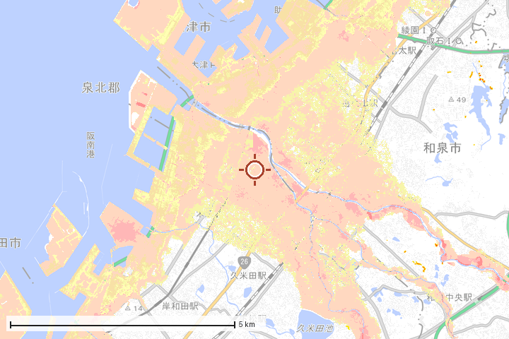 忠岡町周辺のハザード重ね図