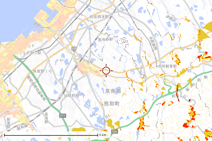 熊取町周辺のハザード重ね図