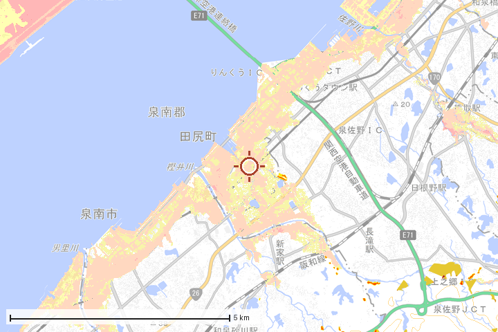 田尻町周辺のハザード重ね図