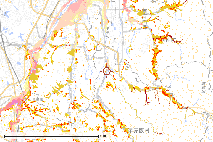 千早赤阪村周辺のハザード重ね図