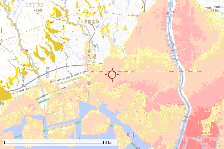 西宮市周辺のハザード重ね図