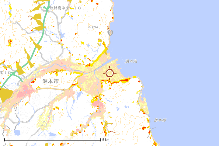 洲本市周辺のハザード重ね図