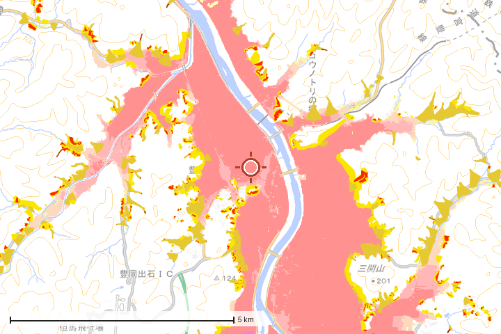 豊岡市周辺のハザード重ね図