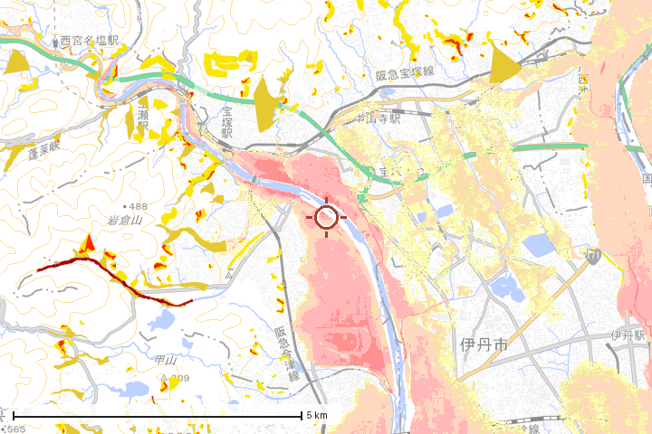 宝塚市周辺のハザード重ね図