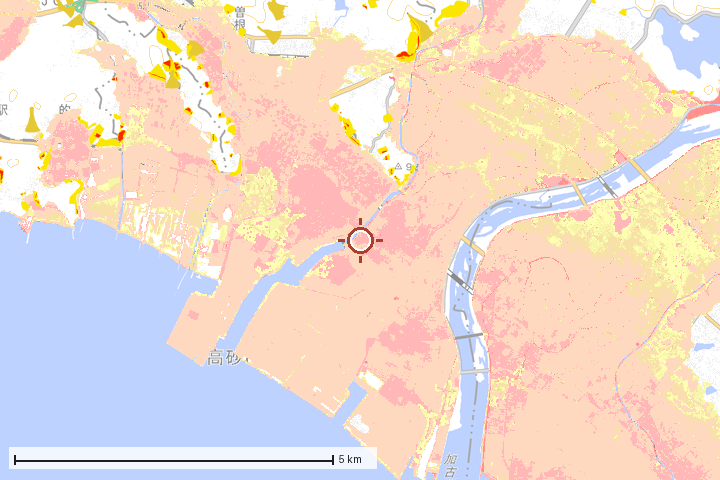 高砂市周辺のハザード重ね図