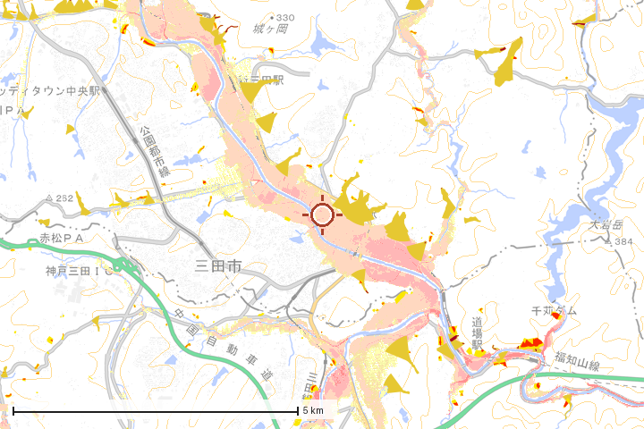 三田市周辺のハザード重ね図