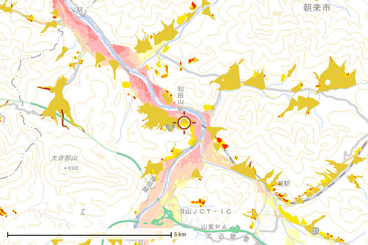 朝来市周辺のハザード重ね図