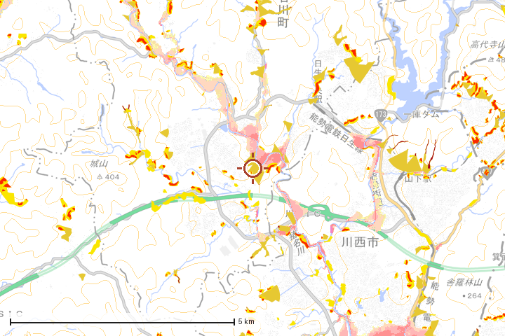 猪名川町周辺のハザード重ね図
