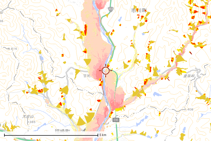 市川町周辺のハザード重ね図