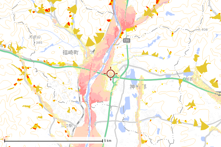 福崎町周辺のハザード重ね図
