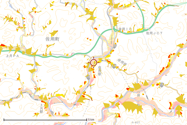 佐用町周辺のハザード重ね図
