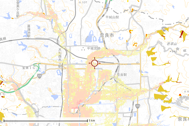 奈良市周辺のハザード重ね図