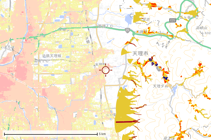天理市周辺のハザード重ね図