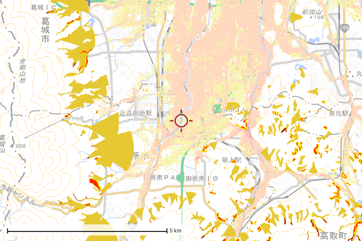 御所市周辺のハザード重ね図