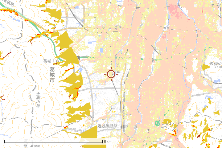 葛城市周辺のハザード重ね図