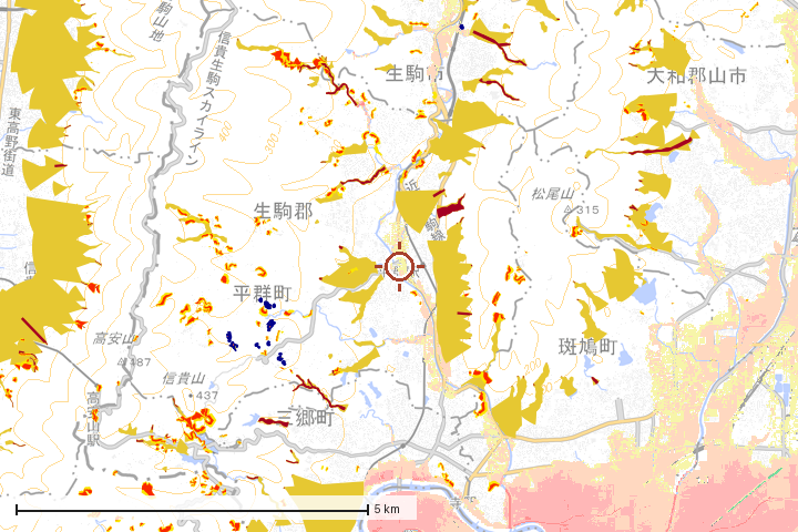 平群町周辺のハザード重ね図