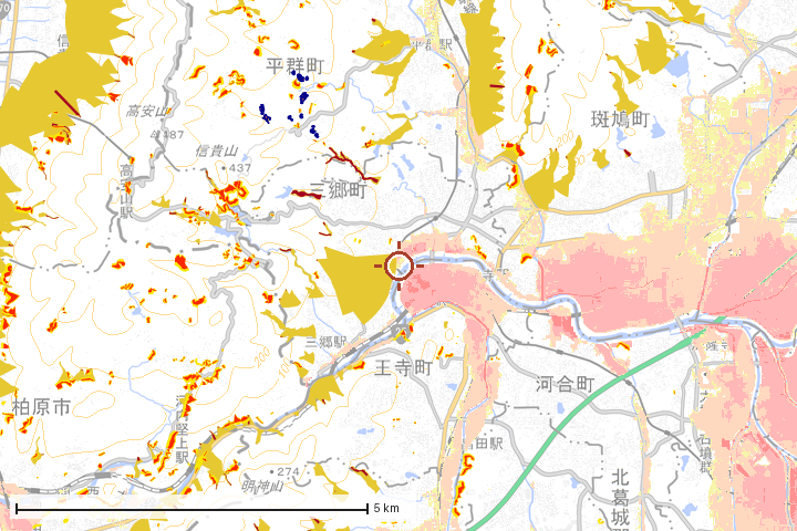 三郷町周辺のハザード重ね図