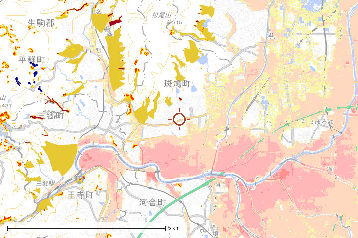 斑鳩町周辺のハザード重ね図