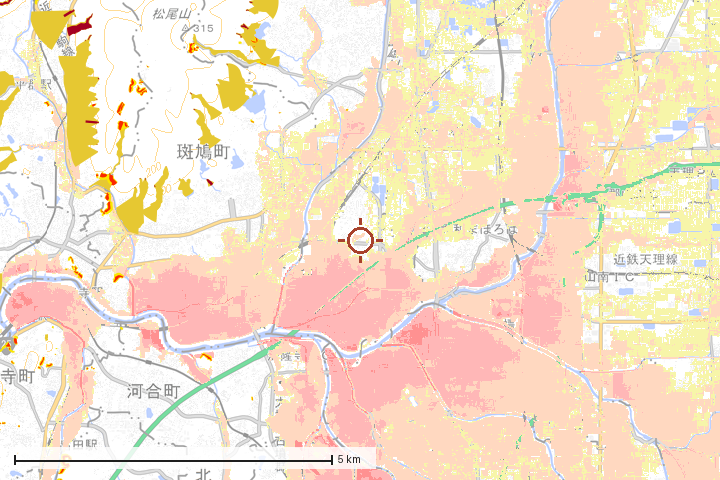 安堵町周辺のハザード重ね図