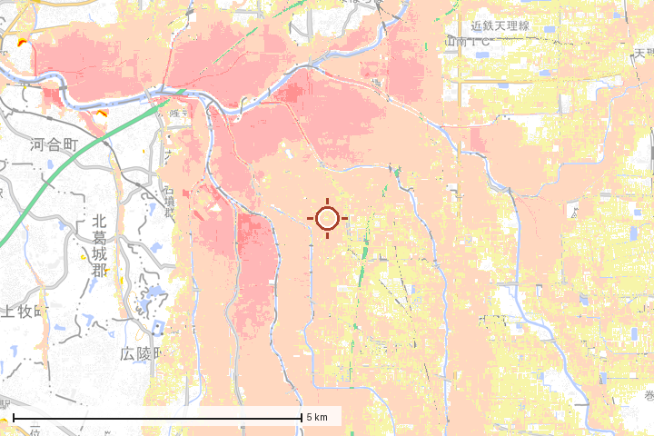 三宅町周辺のハザード重ね図