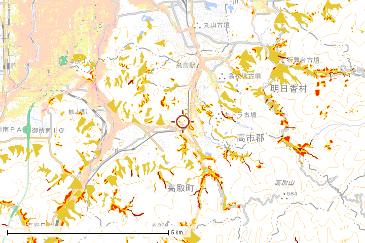 高取町周辺のハザード重ね図