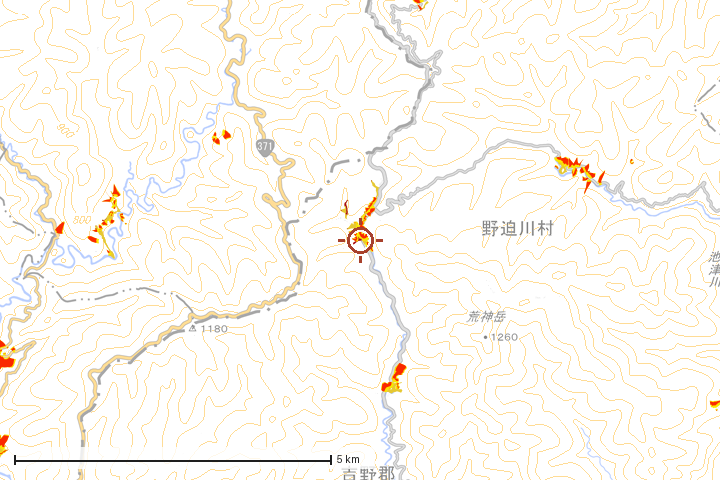 野迫川村周辺のハザード重ね図