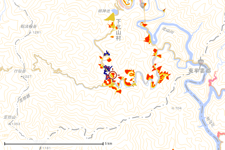 下北山村周辺のハザード重ね図