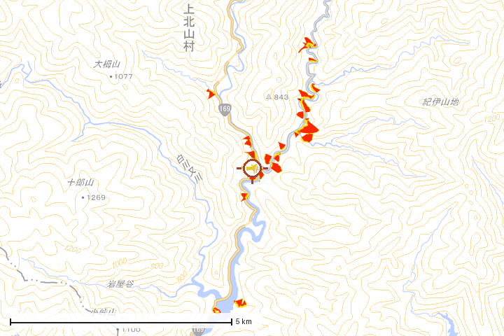 上北山村周辺のハザード重ね図