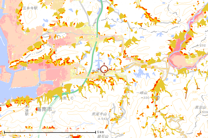 海南市周辺のハザード重ね図
