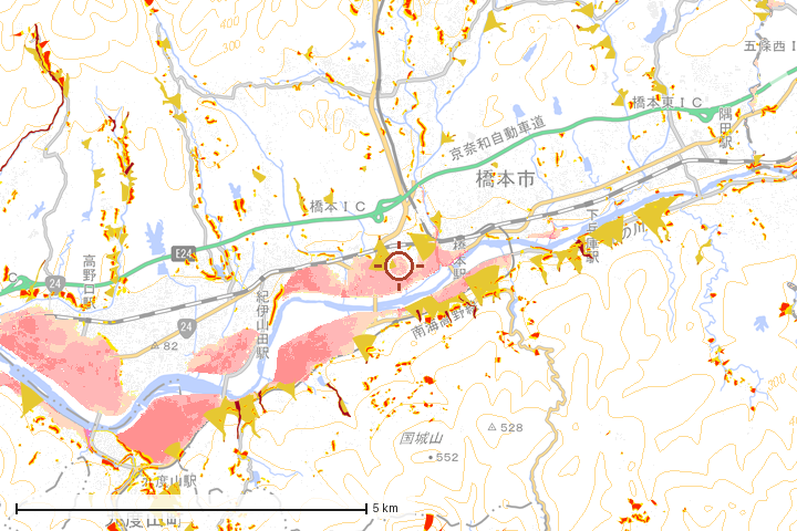 橋本市周辺のハザード重ね図