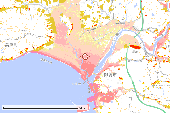御坊市周辺のハザード重ね図