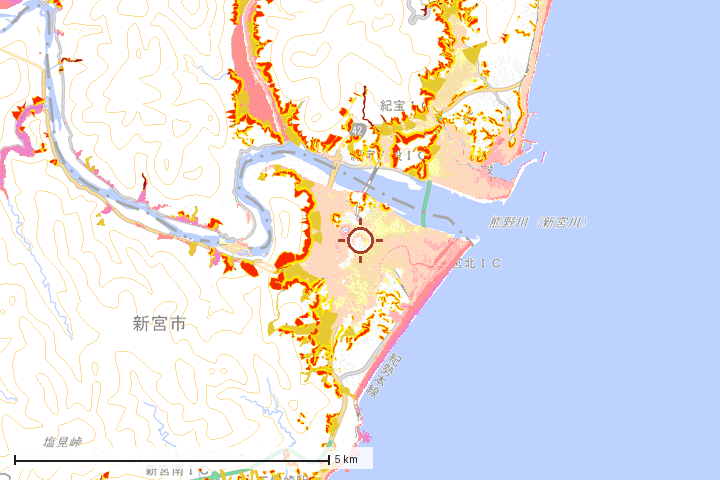 新宮市周辺のハザード重ね図
