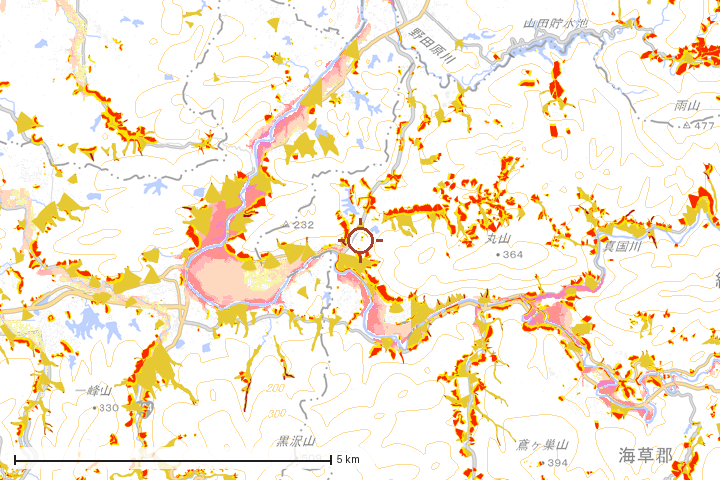 紀美野町周辺のハザード重ね図