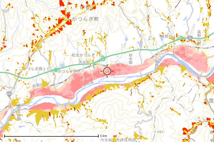 かつらぎ町周辺のハザード重ね図