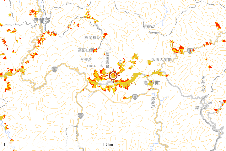 高野町周辺のハザード重ね図