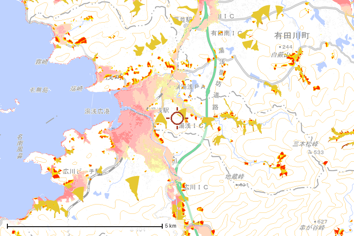 湯浅町周辺のハザード重ね図