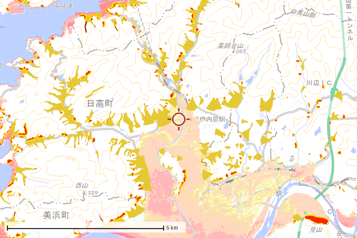 日高町周辺のハザード重ね図