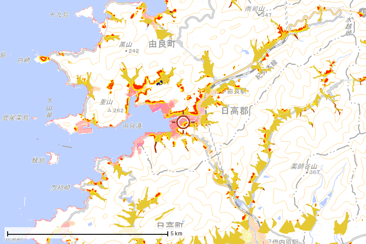 由良町周辺のハザード重ね図