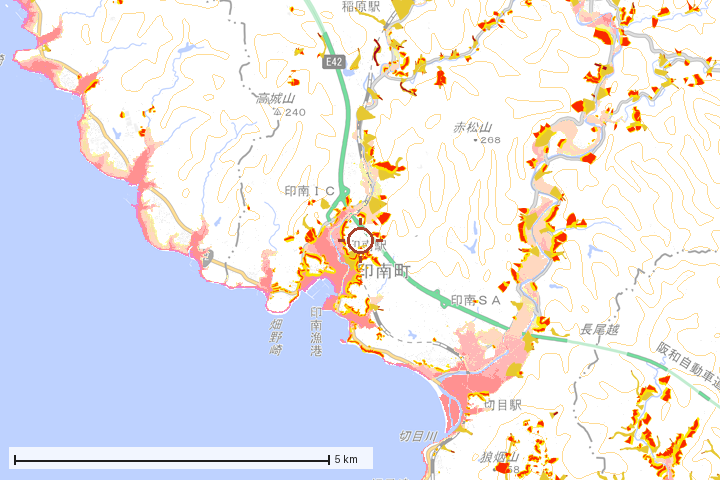 印南町周辺のハザード重ね図