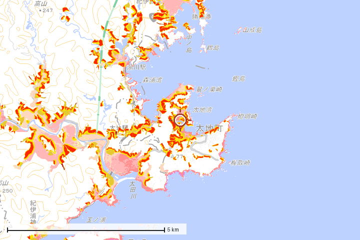太地町周辺のハザード重ね図