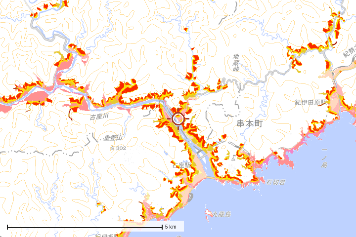 古座川町周辺のハザード重ね図